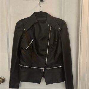 Black faux Leather motorcycle Jacket with Asymmetrical Zipper- NWOT